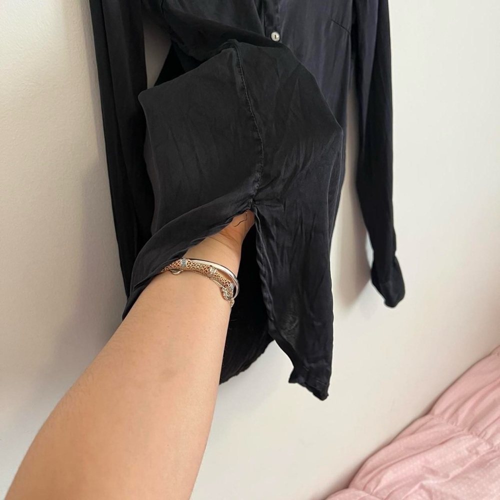 Black Silk Button Down Top - Picture 6 of 7